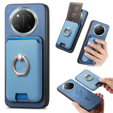 Per Honor X60 Pro 5G Retro Cross Leather Ring Vertical Insert Card Bag MagSafe Custodia per telefono (blu)