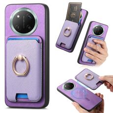 Per Honor X60 Pro 5G Retro Cross Leather Ring Vertical Insert Card Bag MagSafe Custodia per telefono (viola)