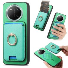 Per Honor X60 Pro 5G Retro Cross Leather Ring Vertical Insert Card Bag MagSafe Custodia per telefono (verde)