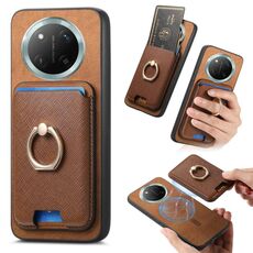 Per Honor X60 Pro 5G Retro Cross Leather Ring Vertical Insert Card Bag MagSafe Custodia per telefono (marrone)