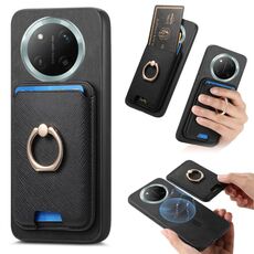 Per Honor X60 Pro 5G Retro Cross Leather Ring Vertical Insert Card Bag MagSafe Custodia per telefono (nero)