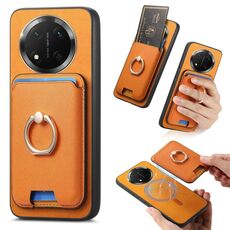 Per Honor X9C Retro Cross Leather Ring Vertical Insert Card Bag MagSafe Custodia per telefono (giallo)