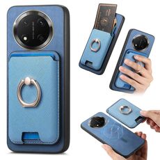 Per Honor X9C Retro Cross Leather Ring Vertical Insert Card Bag MagSafe Custodia per telefono (blu)