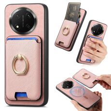 Per Honor X9C Retro Cross Leather Ring Vertical Insert Card Bag MagSafe Custodia per telefono (rosa)