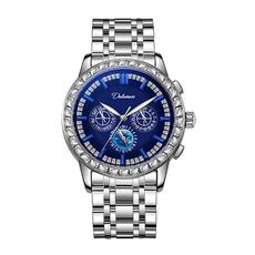 Orologio meccanico automatico Dulunwe impermeabile 30m con zircone luminoso, colore: cinturino in acciaio blu 6050