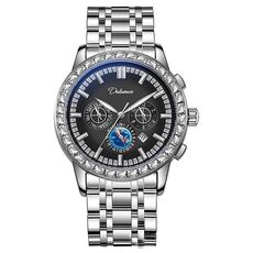 Orologio meccanico automatico Dulunwe 30m impermeabile con zircone luminoso, colore: cinturino in acciaio nero 6050A
