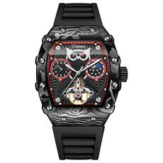 Orologio meccanico automatico luminoso a forma di barile impermeabile Dulunwe 6039C 30m (nero rosso)