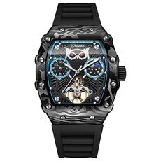 Orologio meccanico automatico luminoso a forma di barile impermeabile Dulunwe 6039C 30m (nero blu)