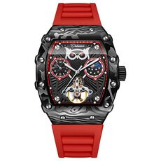 Orologio meccanico automatico luminoso a forma di barile impermeabile Dulunwe 6039C 30m (cinturino rosso)