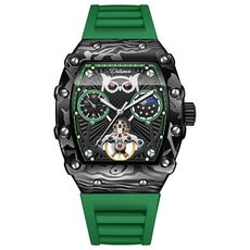 Orologio meccanico automatico luminoso a forma di barile impermeabile Dulunwe 6039C 30m (cinturino verde)