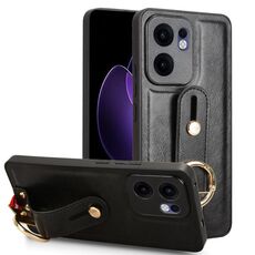 Per OPPO Reno13 F 5G Custodia in pelle con cinturino posteriore per telefono (nero)