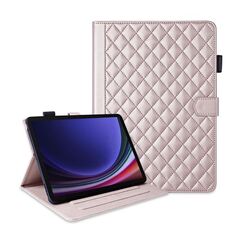 Per Samsung Galaxy Tab S10 FE+ Custodia in pelle con motivo a reticolo romboidale per tablet (oro rosa)