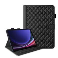 Per Samsung Galaxy Tab S10 FE+ Custodia in pelle con motivo a reticolo romboidale per tablet (nero)