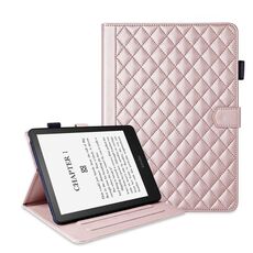 Per Amazon Kindle Paperwhite 12a generazione 2024 Custodia per tablet in pelle con motivo a reticolo di rombi (oro rosa)