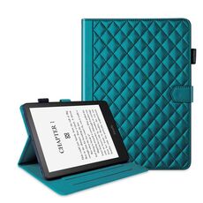 Per Amazon Kindle Paperwhite 12a generazione 2024 Custodia per tablet in pelle con motivo a reticolo di rombi (verde scuro)