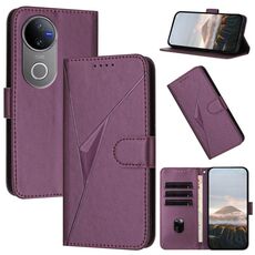 Per vivo V50 Custodia per telefono in pelle con fibbia a motivo triangolare (viola scuro)