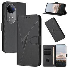 Per vivo V50 Custodia per telefono in pelle con fibbia a motivo triangolare (nero)