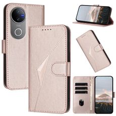 Per vivo V50 Custodia per telefono in pelle con fibbia a motivo triangolare (oro rosa)