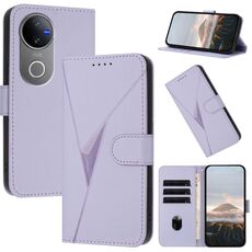 Per vivo V50 Custodia per telefono in pelle con fibbia a motivo triangolare (viola chiaro)