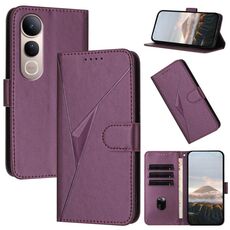 Per vivo V50 Lite 4G / 5G Custodia in pelle con fibbia a motivo triangolare (viola scuro)
