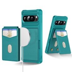 Per Google Pixel 9 / 9 Pro 2-in-1 RFID Portafoglio Magnetico MagSafe Custodia in Pelle per Telefono (Verde)
