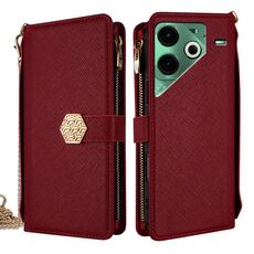 Per Tecno Pova 6 Neo 4G Custodia a tracolla in pelle con texture incrociata (rossa)