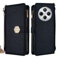 Per Redmi 14C 4G Custodia a tracolla in pelle con texture incrociata (nero)