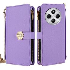 Per Redmi 14C 4G Custodia a tracolla in pelle con texture incrociata (viola)