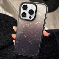 Per iPhone 16 Pro Max PC Lens Ring Gradient Shell Texture 3 in 1 Custodia per telefono (nero)