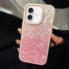 Per iPhone 16 Plus PC Lens Ring Gradient Shell Texture 3 in 1 Custodia per telefono (rosa)