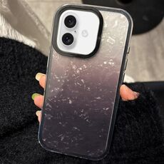 Per iPhone 16 Plus PC Lens Ring Gradient Shell Texture 3 in 1 Custodia per telefono (nero)