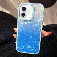 Per iPhone 16 Plus PC Lens Ring Gradient Shell Texture 3 in 1 Custodia per telefono (blu)