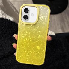 Per iPhone 16 Plus PC Lens Ring Gradient Shell Texture 3 in 1 Custodia per telefono (giallo)