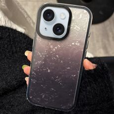 Per iPhone 15 Plus PC Lens Ring Gradient Shell Texture 3 in 1 Custodia per telefono (nero)