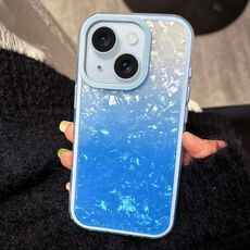 Per iPhone 15 Plus PC Lens Ring Gradient Shell Texture 3 in 1 Custodia per telefono (blu)