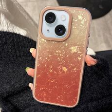 Per iPhone 15 Plus PC Lens Ring Gradient Shell Texture 3 in 1 Custodia per telefono (arancione)