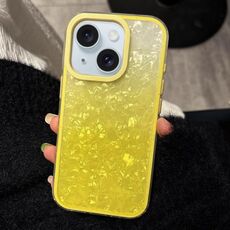 Per iPhone 15 Plus PC Lens Ring Gradient Shell Texture 3 in 1 Custodia per telefono (giallo)