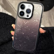 Per iPhone 14 Pro PC Lens Ring Gradient Shell Texture 3 in 1 Custodia per telefono (nero)
