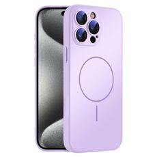 Per iPhone 15 Pro Max Custodia sottile in vetro AG con protezione della pelle e cerchio MagSafe (viola)