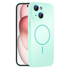 Per iPhone 15 Plus Custodia sottile in vetro AG con protezione della pelle e MagSafe (ciano chiaro)