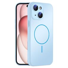 Per iPhone 15 Plus Custodia sottile in vetro AG con protezione della pelle e MagSafe (azzurro cielo)
