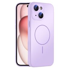 Per iPhone 15 Plus Custodia sottile in vetro AG con protezione della pelle e cerchio MagSafe (viola)