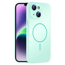 Per iPhone 14 Custodia sottile in vetro AG con protezione per la pelle e MagSafe (ciano chiaro)