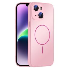 Per iPhone 14 Custodia sottile in vetro AG con protezione per la pelle e MagSafe (rosa)