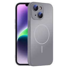 Per iPhone 14 Custodia sottile in vetro AG con protezione per la pelle e MagSafe (grigio titanio)
