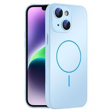 Per iPhone 14 Custodia sottile in vetro AG con protezione per la pelle e MagSafe (azzurro cielo)