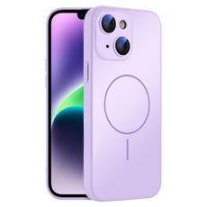 Per iPhone 14 Custodia sottile in vetro AG con protezione della pelle e cerchio MagSafe (viola)