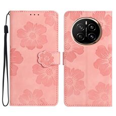 Custodia in pelle con motivo a rilievo floreale per Honor Magic7 Pro (rosa)