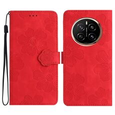 Custodia in pelle con motivo a rilievo floreale per Honor Magic7 Pro (rosso)