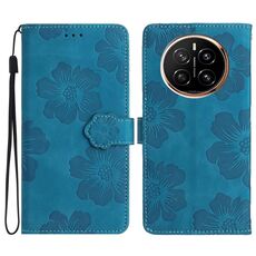 Custodia in pelle con motivo a rilievo floreale per Honor Magic7 (blu)